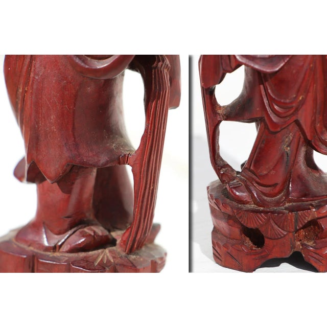 1950s Carved Wood Chinese Woman Figurine For Sale - Image 11 of 13