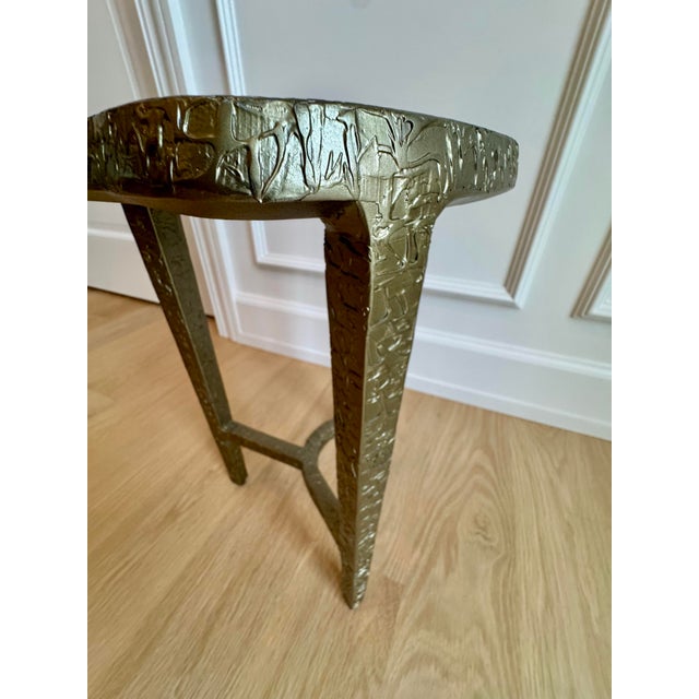 Vintage Caracole Modern "Contour" Sculptural Textured Metal & Tinted Glass Side / Drinks Table - Neiman Marcus For Sale - Image 9 of 12