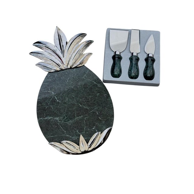 Godinger 1990s Godinger Pineapple Marble Charcuterie Serving Set Utensils & Tray- Set of 4 For Sale - Image 4 of 7
