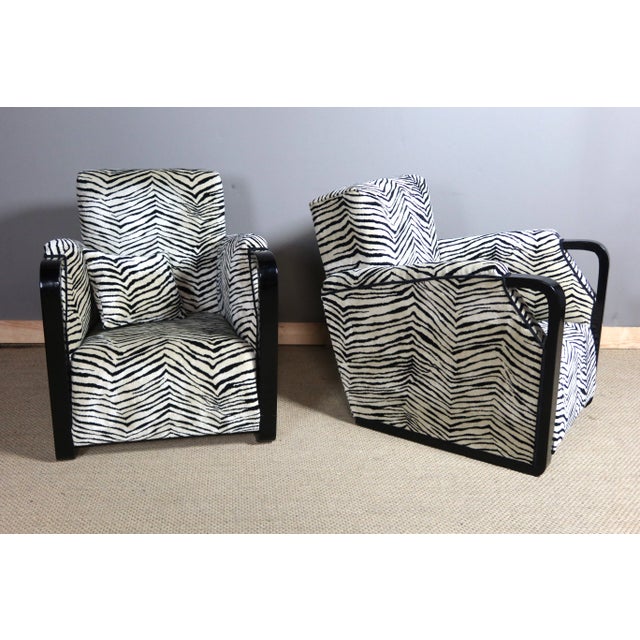 Pair of completely restored art deco armchairs, the seats are quite firm and very comfortable, the fabric and double braid...