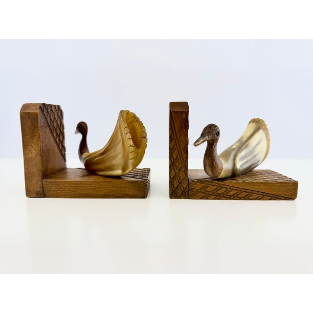 Vintage Carved Wood and Horn-Style Bird Bookends, a Pair For Sale - Image 9 of 14