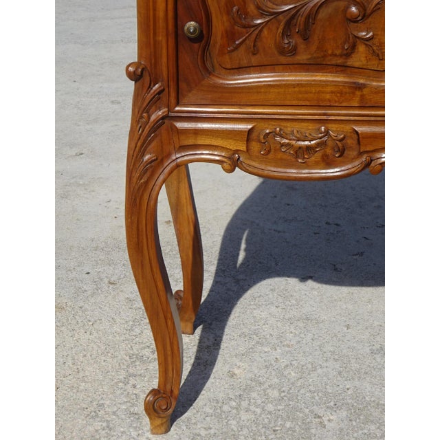 Antique Louis XV Style Walnut Bedside Table with Marble Top, 1950s For Sale - Image 15 of 18