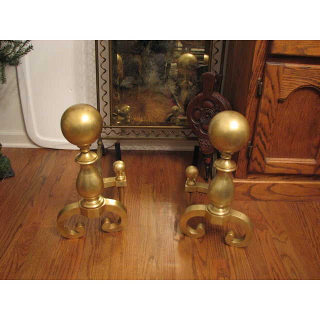 Late 20th Century Antique Brass Fire Place Andiron’s For Sale - Image 5 of 8
