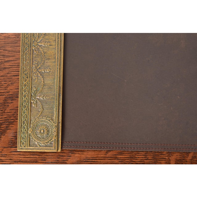 Tiffany Studios New York "Adam" Pattern Bronze Doré Blotter Ends With Leather Desk Blotter For Sale In South Bend - Image 6 of 9