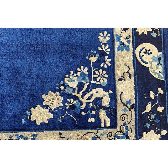 1920s Blue Scene Animals Deco Antique Peking Chinese Knotted Wool 9'x 11' 4" Rug For Sale - Image 10 of 10