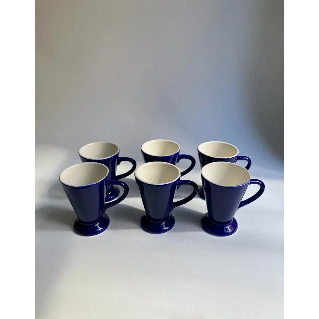 Royal Blue Mid 20th Century Royal Blue Handled Ceramic Mugs - Set of 6 For Sale - Image 8 of 13