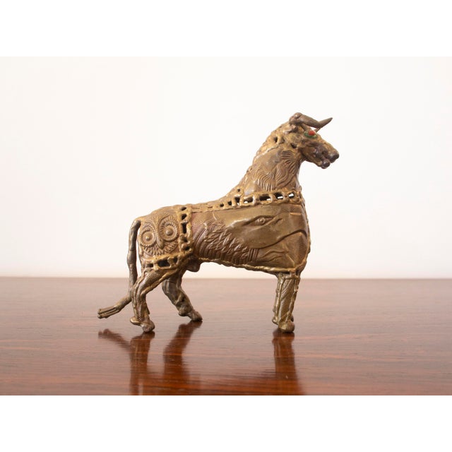 Great vintage brutalist brass bull sculpture by Pal Kepenyes. Awesome mixed metal construction with various elements and...