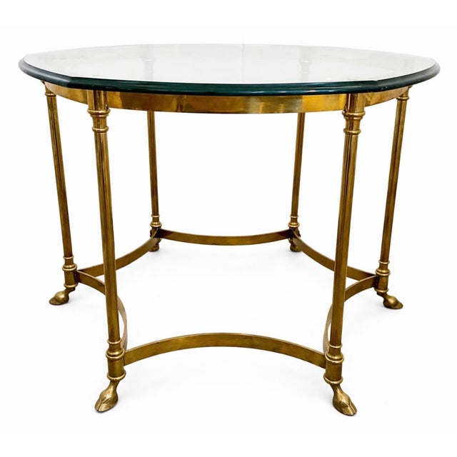 Labarge Side Table Brass Glass Hoof Footed Hexagonal For Sale In Miami - Image 6 of 6