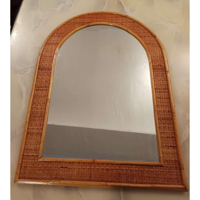 Beige Mirror with Bamboo Frame For Sale - Image 8 of 10
