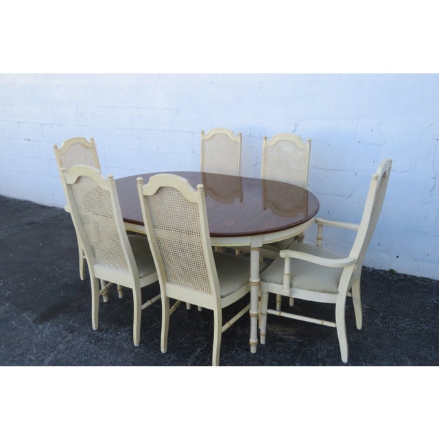 Hollywood Regency Lenoir Hollywood Regency Faux Bamboo Two Tone Dining Table and Six Chairs For Sale - Image 3 of 13