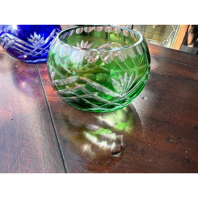 Bohemian Cut Crystal Candle Holders in a Trio of Colors. Blue, Green and Ruby.