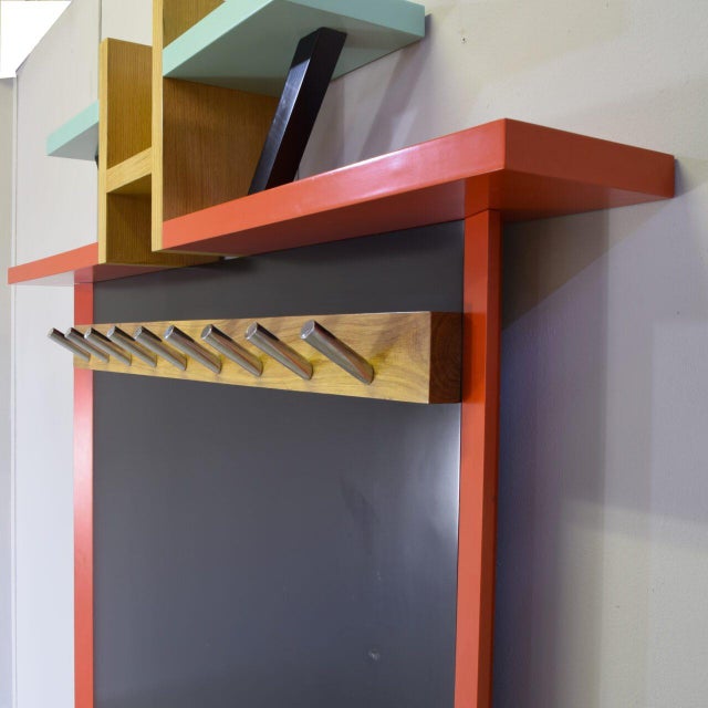 Postmodern Italian Wall Coat Rack in Polychrome Lacquered Wood from Ettore Sottsass, 1988 For Sale - Image 6 of 10