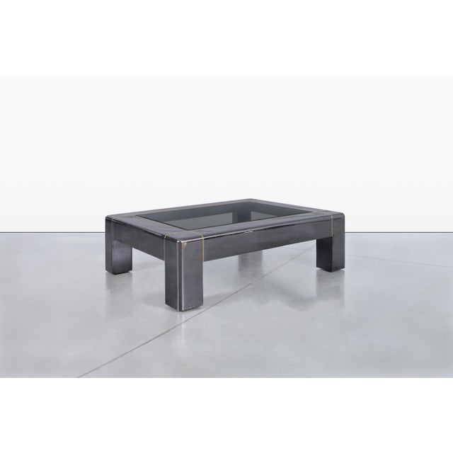 Monumental Vintage Gunmetal Coffee Table by Karl Springer For Sale In Los Angeles - Image 6 of 12