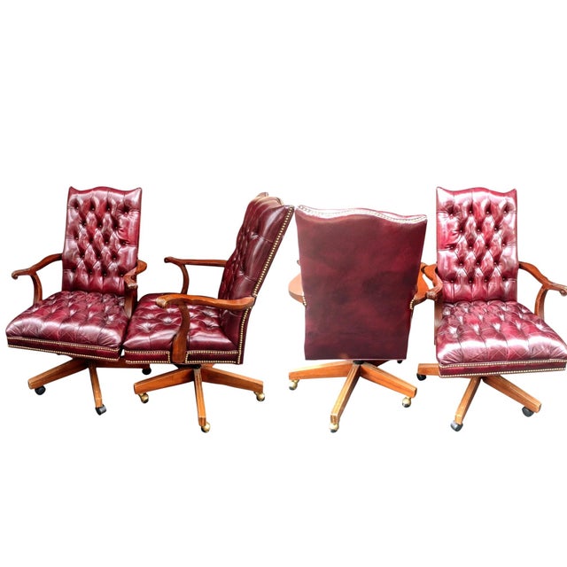 1990s 4 Hancock & Moore Tufted Executive Chairs For Sale - Image 12 of 12