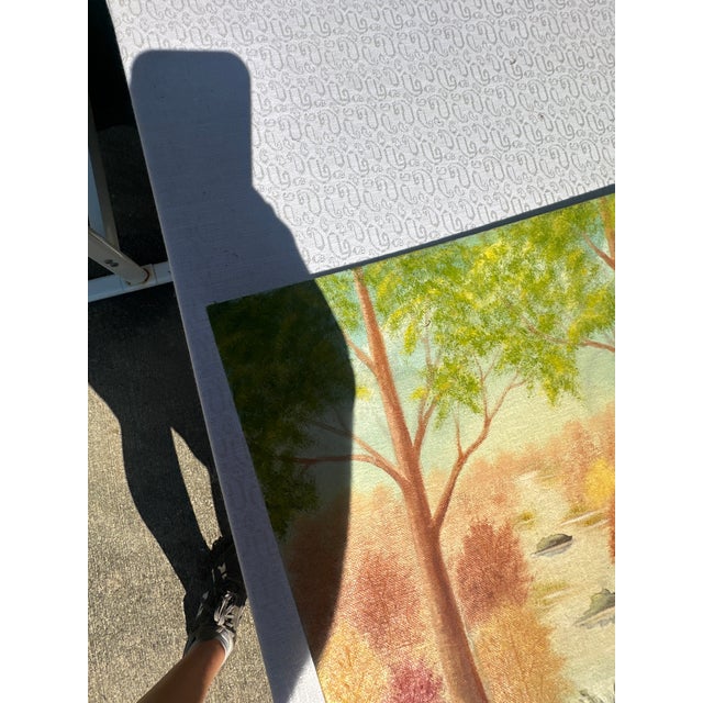 Mid-Century Modern 1990s Colorful Foliage and Creek Landscape Painting on Canvas, Signed by the Artist For Sale - Image 3 of 8