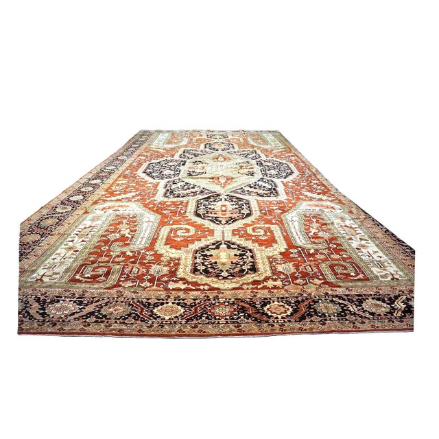 Condition: New Origin: Persia Design: Serapi Actual Size: 16'0" x 25'0" Color: Rust, Jade, Black, Beige, Ivory, Green...