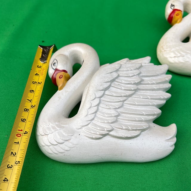 1970s Pair of Small Vintage Ceramic Swan Figurine Wall Hangings For Sale - Image 5 of 10