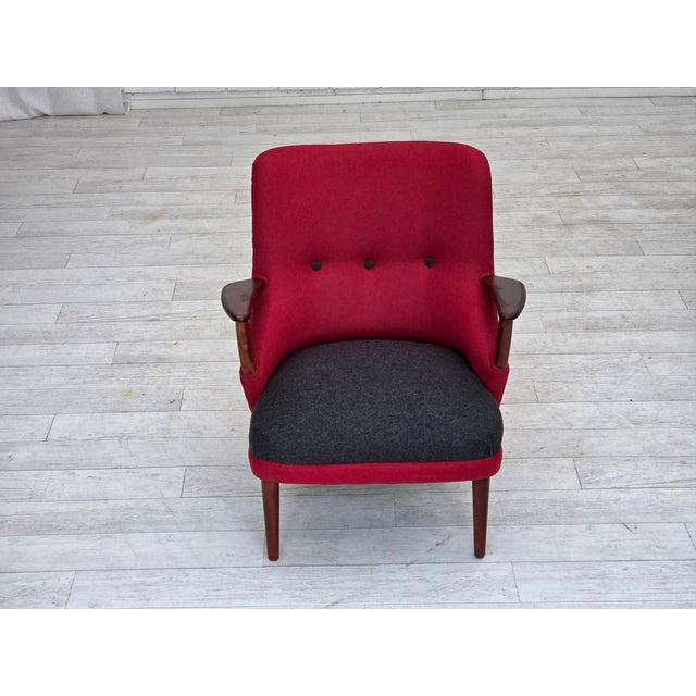 Red Danish Armchair in Furniture Wool, 1960s For Sale - Image 8 of 18