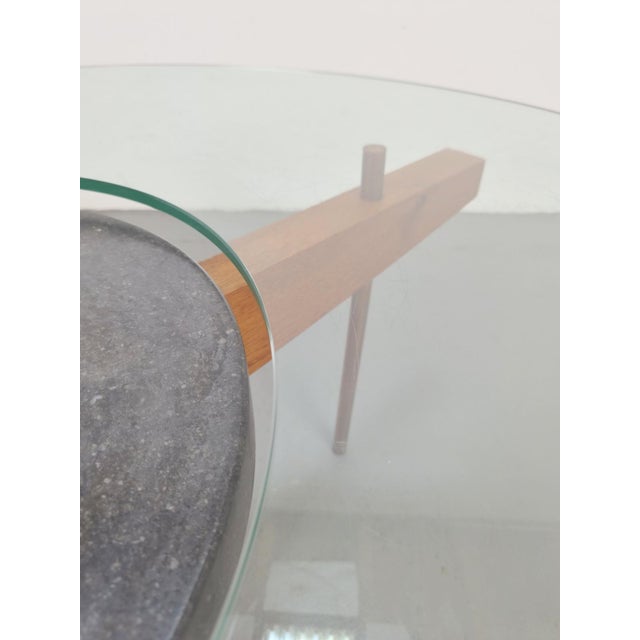 Round Glass Coffee Table with Wood X-Base, 1970 For Sale - Image 12 of 17