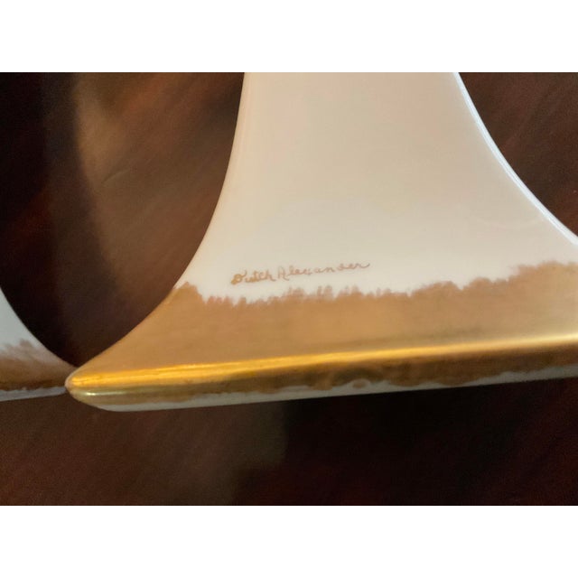 Ceramic Vintage Platter and Candlesticks Set Gilded Gold and White For Sale - Image 7 of 9