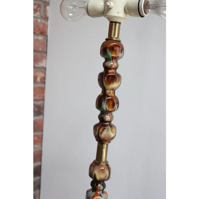 1960s Italian Modernist Ceramic Floor Lamp With Brass Tripod Base For Sale - Image 5 of 13