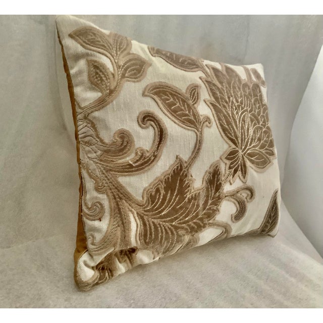 A modern classic foliage motif decorative boudoir pillow cover. Made with velvet appliqués on textured linen fabric with...