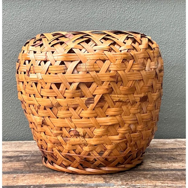 Vintage Woven Rattan Floor Basket For Sale - Image 11 of 12