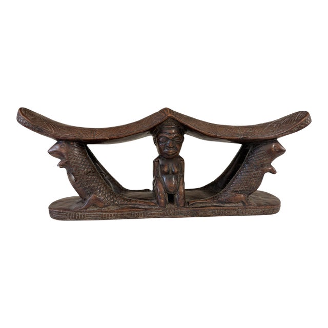 Rare Find Vintage Chokwe Double Headrest Congo 15" For Sale