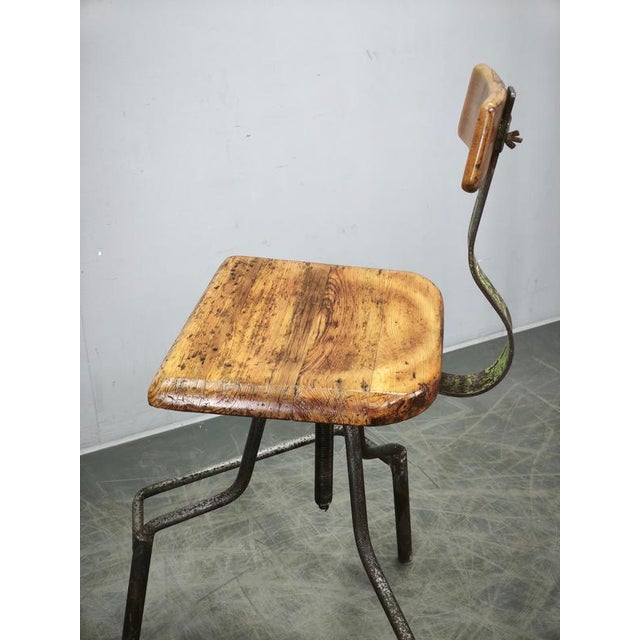 Gold Industrial Height-Adjustable Swivel Workshop Chair, Former Czechoslovakia, 1940s For Sale - Image 8 of 16