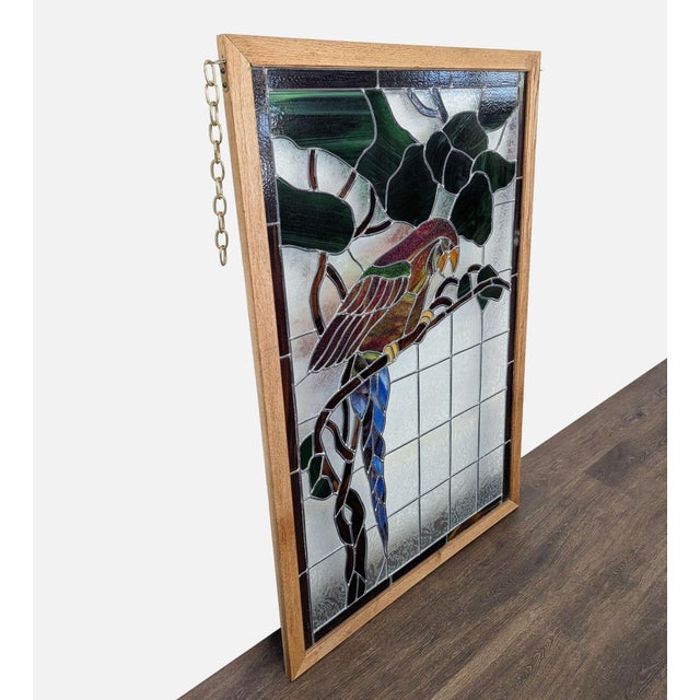 Stained-Glass Parrot in Wood Frame For Sale In San Francisco - Image 6 of 8