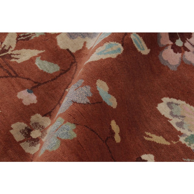 Textile Rug & Kilim’s Chinese Art Deco Inspired Rug, Rust With Florals and Figurals For Sale - Image 7 of 8