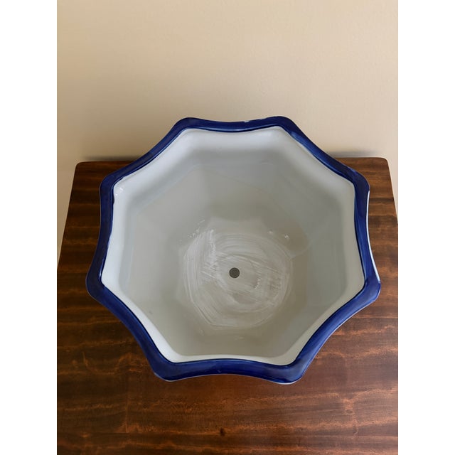 Blue Blue & White Chinoiserie Porcelain Planter With Scalloped Form For Sale - Image 8 of 8
