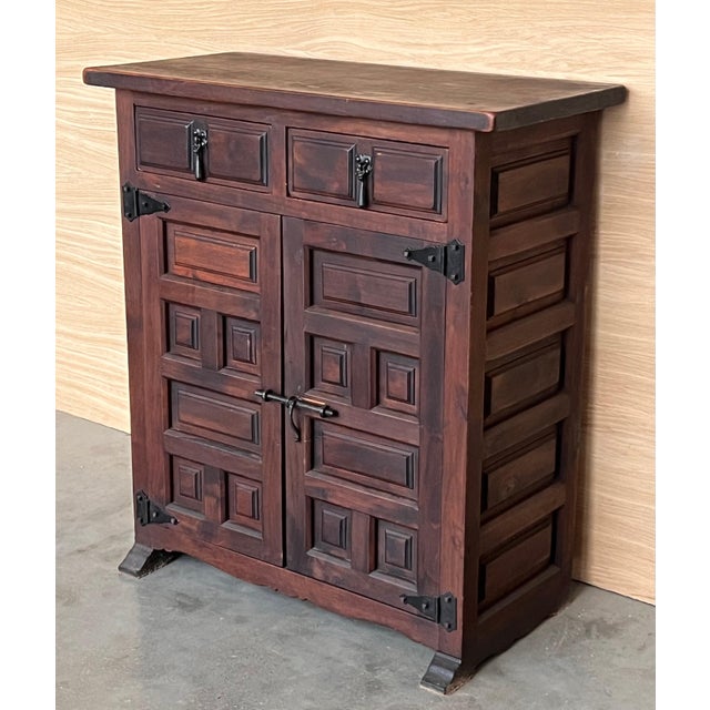 Baroque 19th Spanish Baroque Carved Walnut Narrow Two Drawer Credenza or Buffet For Sale - Image 3 of 18