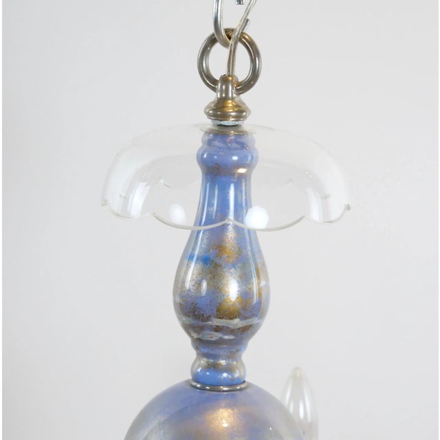 Mid 20th Century Monet Water Lilies Blue / Silvered Decoupage Glass Chandelier For Sale - Image 5 of 12