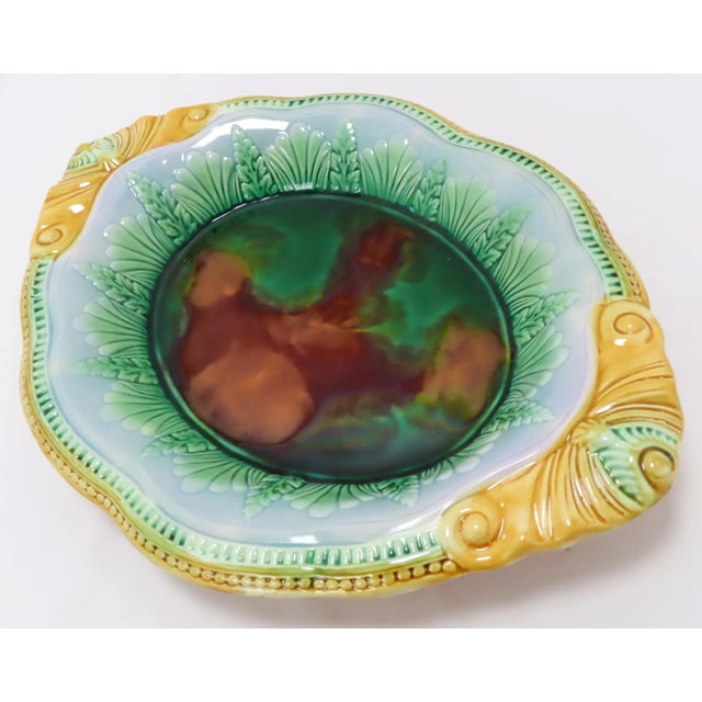 Beautiful Antique Victorian Majolica Bread Serving Tray With Nice Colors - Circa 1880s For Sale - Image 4 of 13