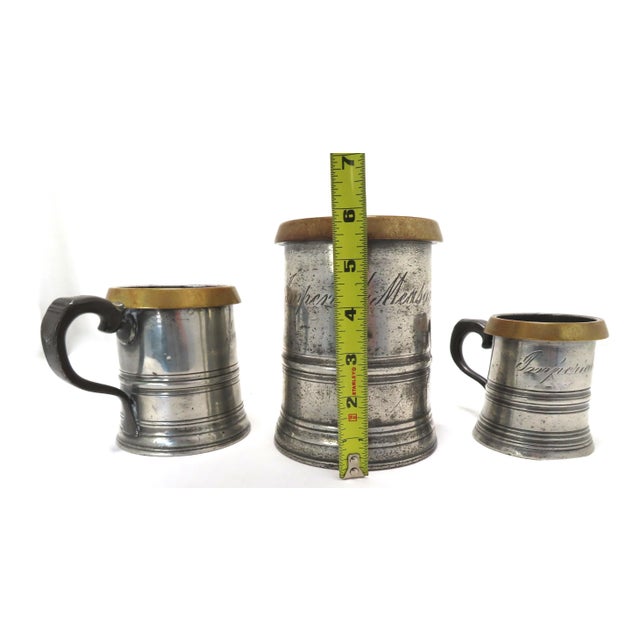 Authentic Matched Set of 3 London Pewter & Brass Imperial Measures Circa Mid 19th Century For Sale - Image 11 of 13