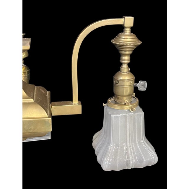 Metal Mission Brass Four Light Chandelier For Sale - Image 7 of 7