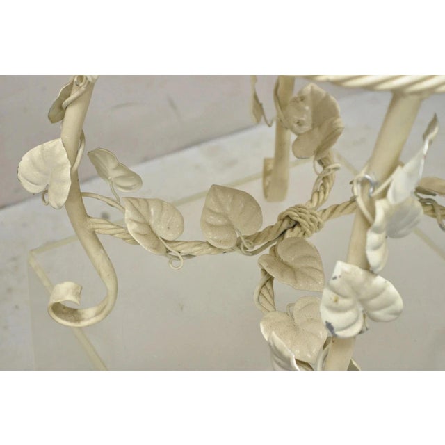 White Vintage Italian Hollywood Regency White Metal Rope Floral Vanity Bench Stool For Sale - Image 8 of 11