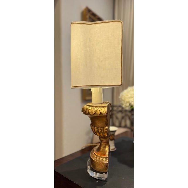 Baroque Antique Giltwood Architectural Fragment Lamp, Custom Shade, Professionally Wired For Sale - Image 3 of 10