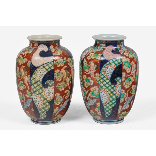 Antique Pair of Imari Open Vases For Sale - Image 4 of 6
