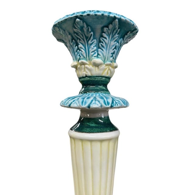 Beautiful pair hand painted Italian majolica candlesticks.
