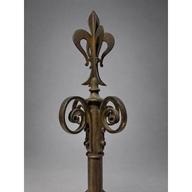 French Pair of 19th C, French Brass Fleur-De-Lis Gate Post Finials on Lucite Bases For Sale - Image 3 of 8