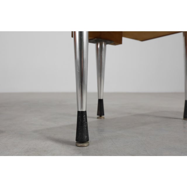 Mid-Century Modern French Nightstand in Teal Veneer and Chrome, 1960s, Set of 2 For Sale - Image 6 of 13