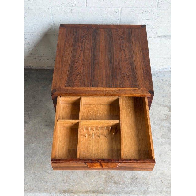 1960s Rosewood Sewing Table Side End Nightstand With Drawer and Rolling Wheels Denmark 1960s For Sale - Image 5 of 9