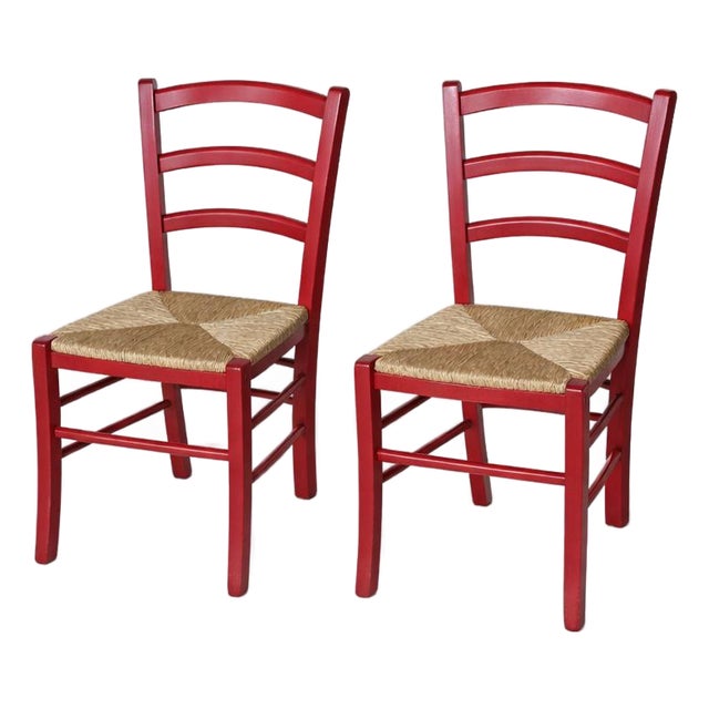 Vintage Italian Red Oak Ladderback Dining Chairs, Set of 2 For Sale