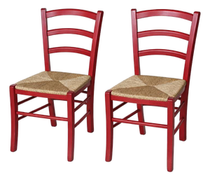 Vintage Italian Red Oak Ladderback Dining Chairs, Set of 2