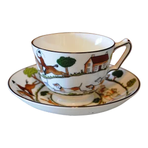 Mid 20th Century Coalport Hunting Scene Cup and Saucer Set- 2 Pieces