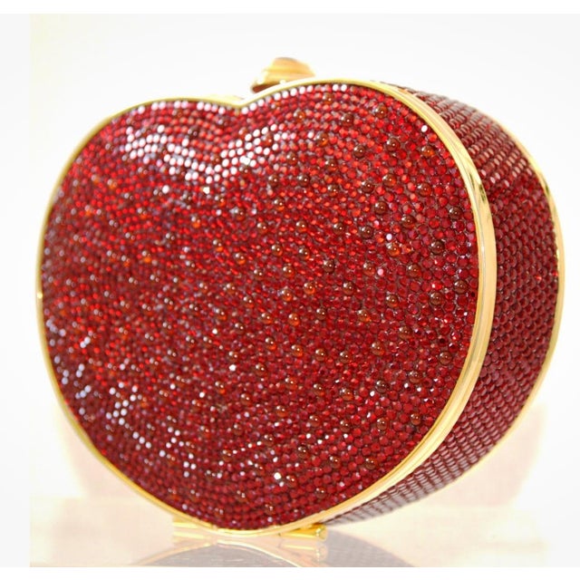 Judith Leiber Judith Leiber Heart Red Burgundy Crystal Gold Bag Purse Evening Vintage Minaudiere Shoulder Clutch For Sale - Image 4 of 11