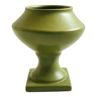 Vintage Green Ceramic Pedestal Planter Vase For Sale