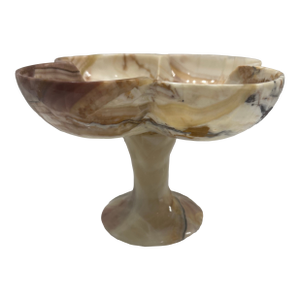 Vintage Carved Scalloped Onyx Pedestal Bowl